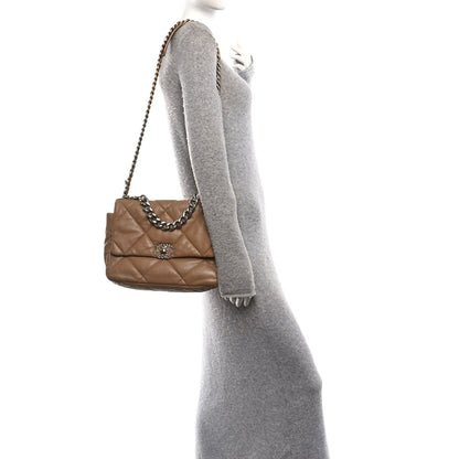 Lambskin Quilted Large Chanel 19 Flap Beige