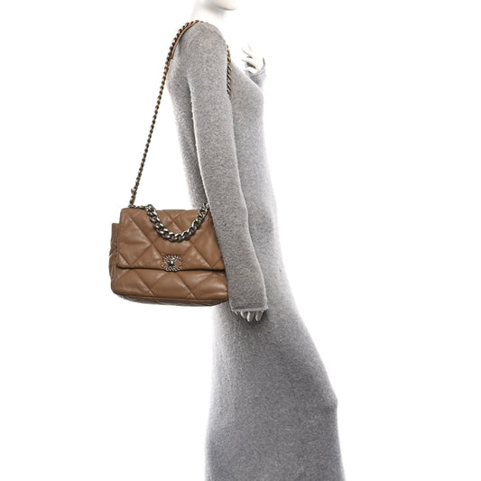Lambskin Quilted Large Chanel 19 Flap Beige