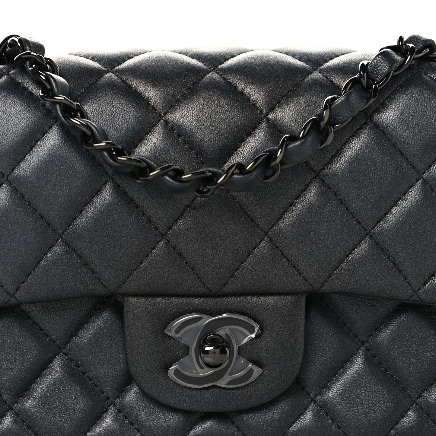 Pearly Lambskin Quilted Mini Rectangular Flap So Black