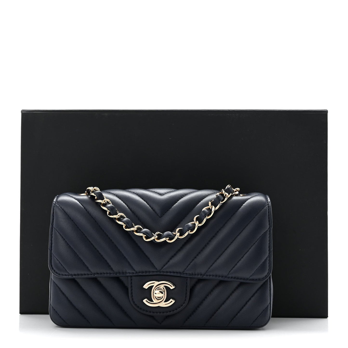 Lambskin Chevron Quilted Mini Rectangular Flap Navy