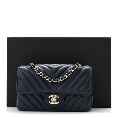 Lambskin Chevron Quilted Mini Rectangular Flap Navy