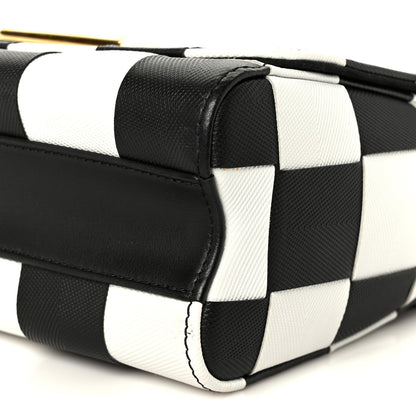 Calfskin Damier Tressage Twist Shoulder Bag MM Black White