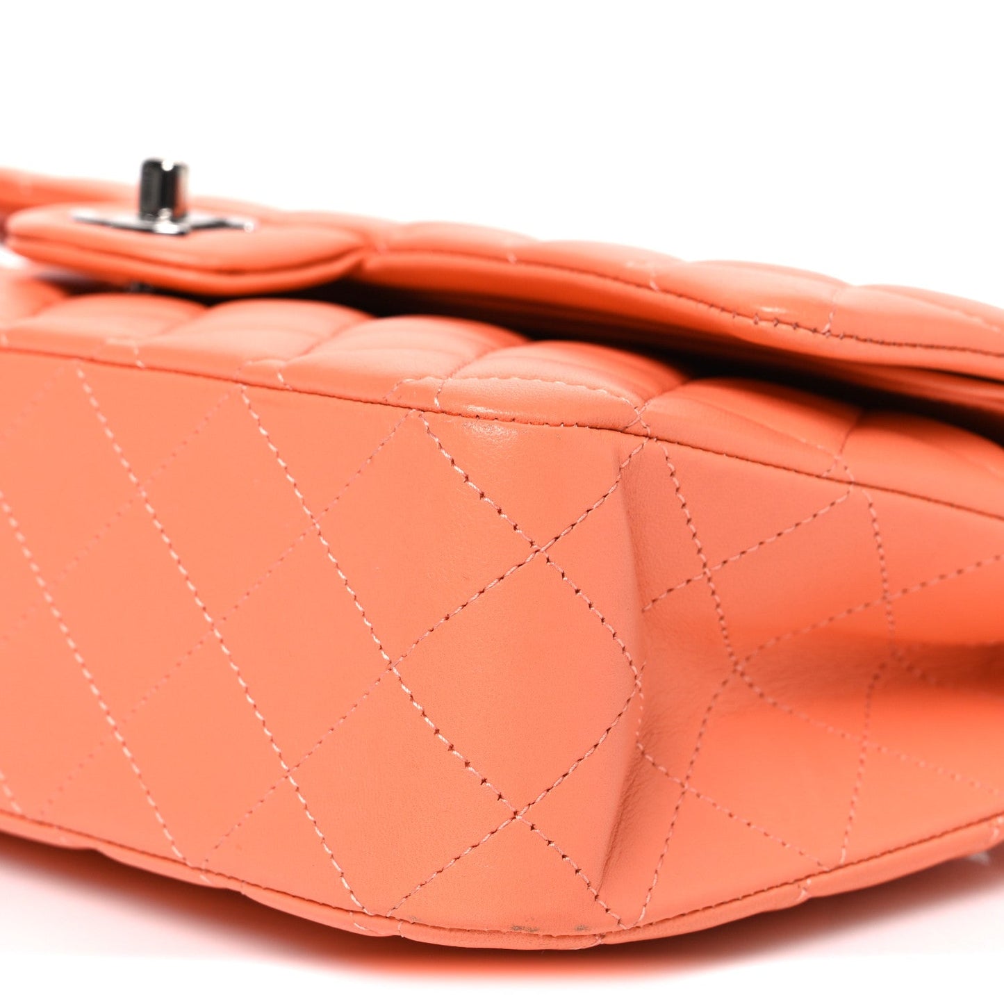 Lambskin Quilted Medium Double Flap Orange