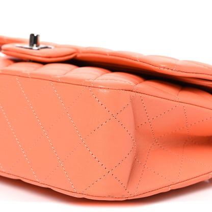 Lambskin Quilted Medium Double Flap Orange