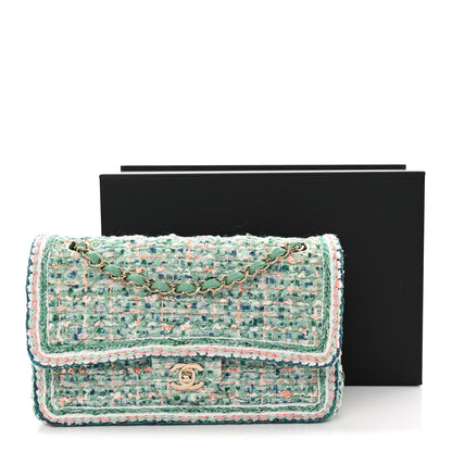 Tweed Braided Medium Flap Green Blue Multicolor