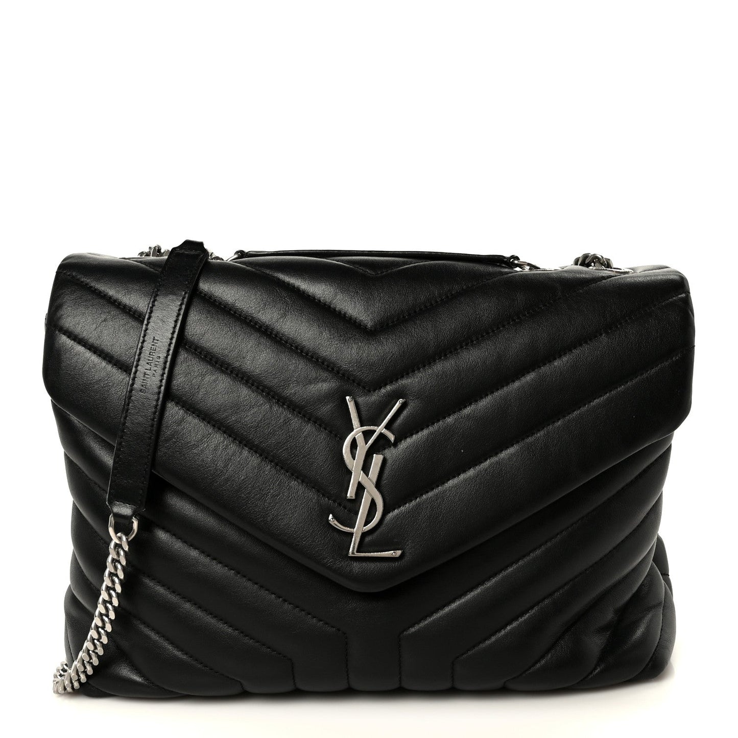 Calfskin Y Quilted Monogram Medium Loulou Chain Satchel Black