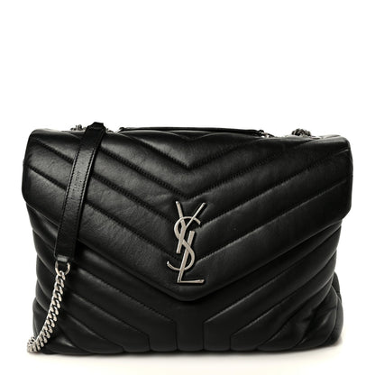Calfskin Y Quilted Monogram Medium Loulou Chain Satchel Black