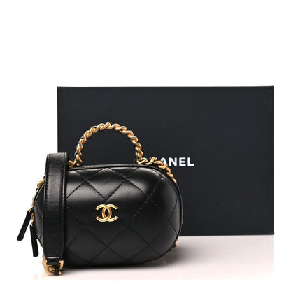 Lambskin Quilted CC Bubble Vanity Case With Chain Black