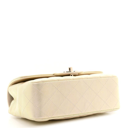 Iridescent Lambskin Quilted Mini Rectangular Flap Ivory
