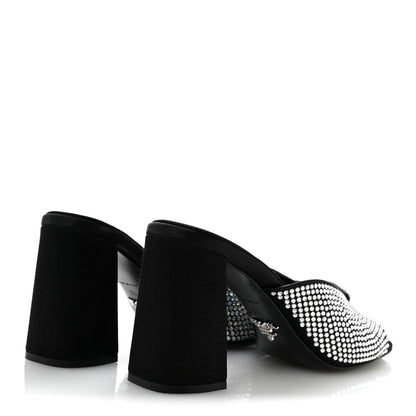 Satin Crystal Logo 90mm Slide Sandals 36 Cristal