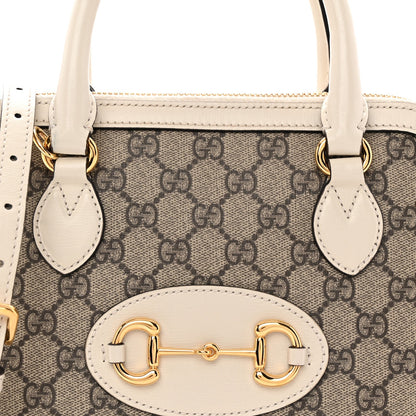 GG Supreme Monogram Azalea Calfskin Small Horsebit 1955 Top Handle Bag Beige Ebony Mystic White