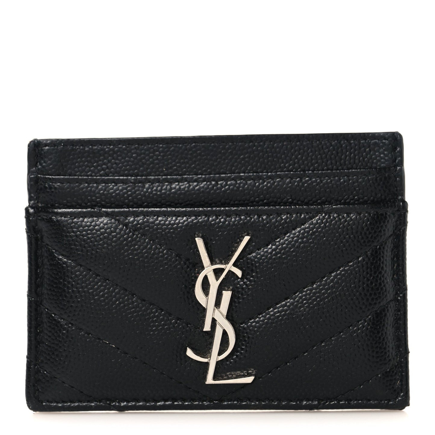 Grain De Poudre Matelasse Chevron Monogram Credit Card Case Black