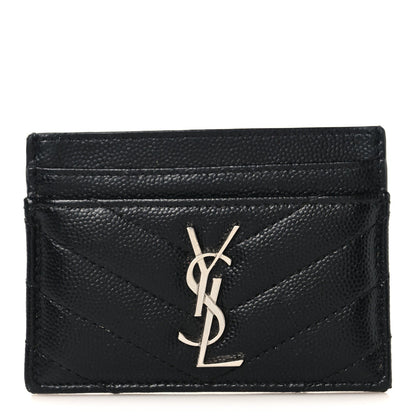 Grain De Poudre Matelasse Chevron Monogram Credit Card Case Black