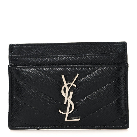 Grain De Poudre Matelasse Chevron Monogram Credit Card Case Black