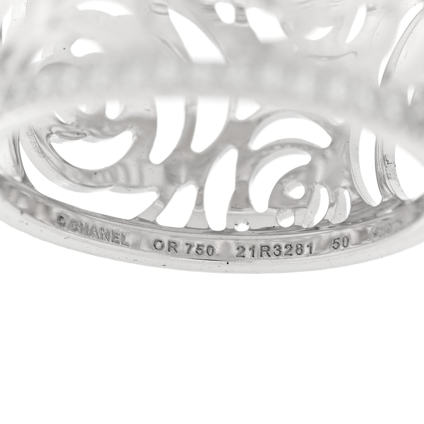 18K White Gold Diamond Camellia Ajoure Band Ring 50 5.5