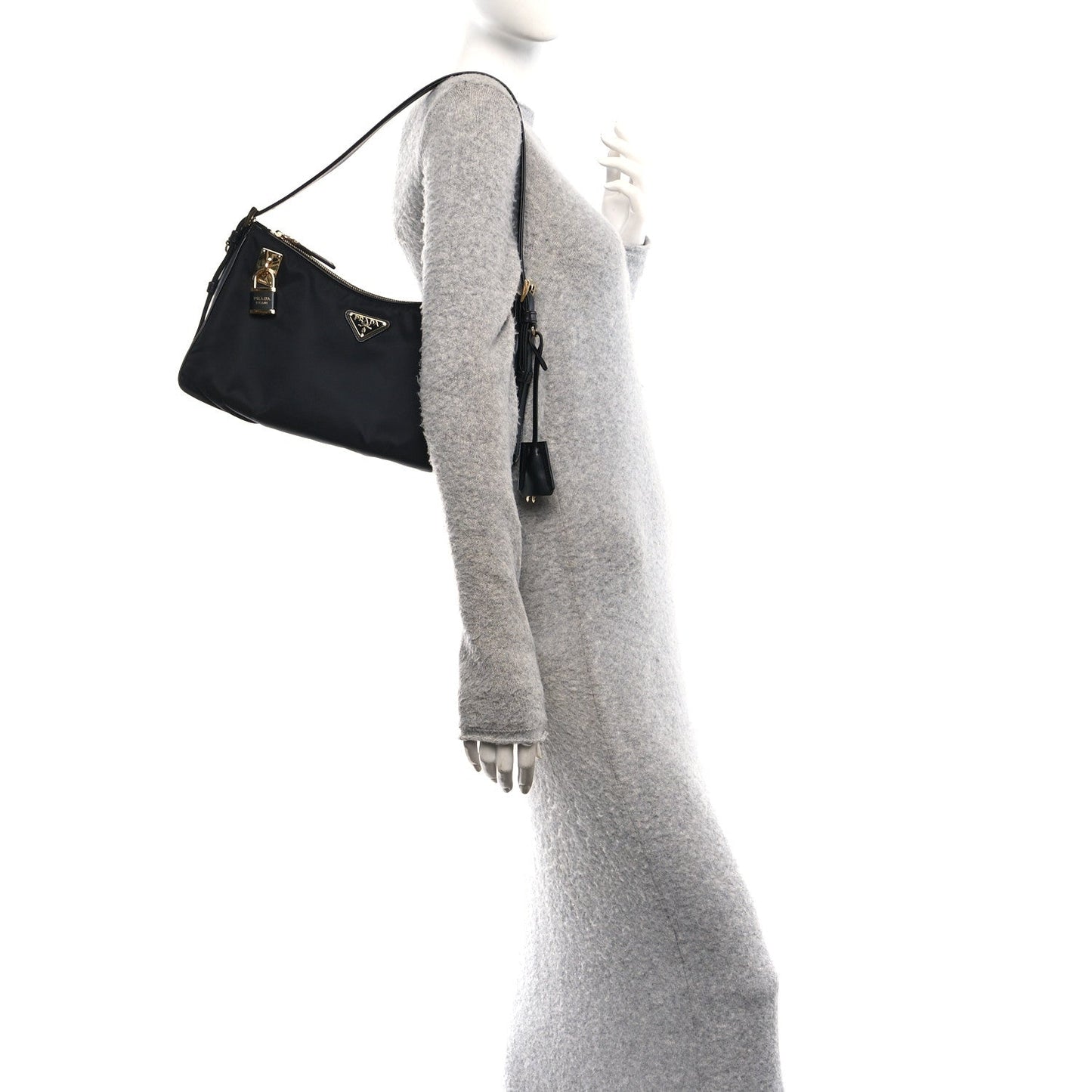 Re-Nylon Vitello Large Aimee Shoulder Bag Black