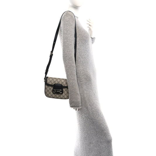 GG Supreme Monogram Horsebit 1955 Soft Small Shoulder Bag Beige Black