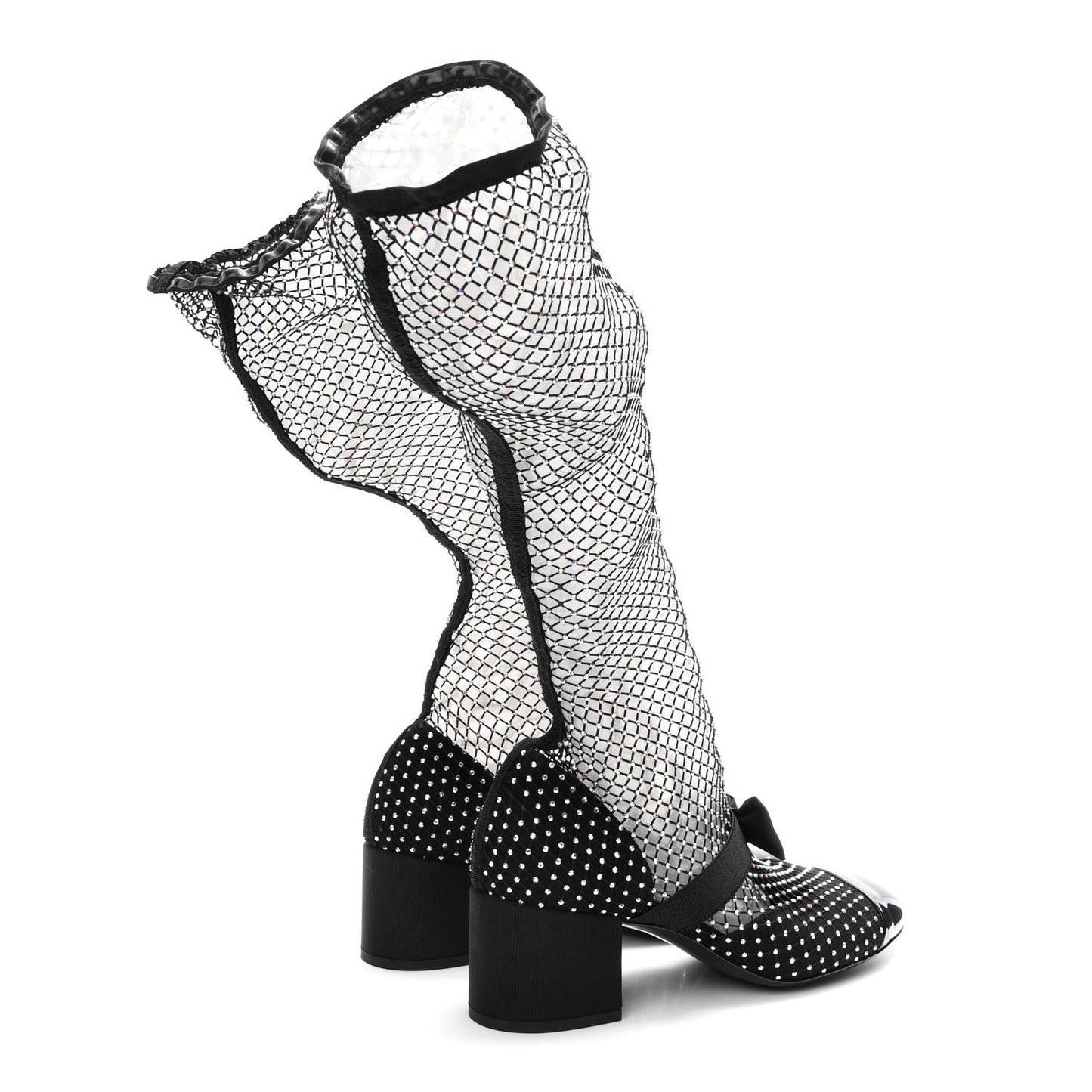 Mesh Crystal Patent CC Bow High Boots 40 Black