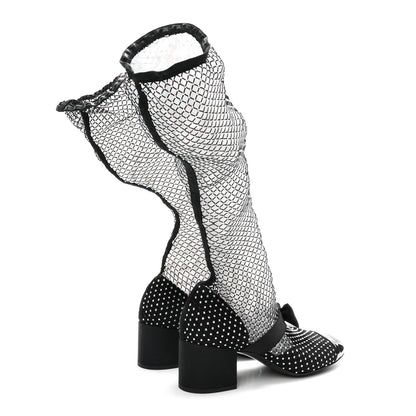 Mesh Crystal Patent CC Bow High Boots 40 Black