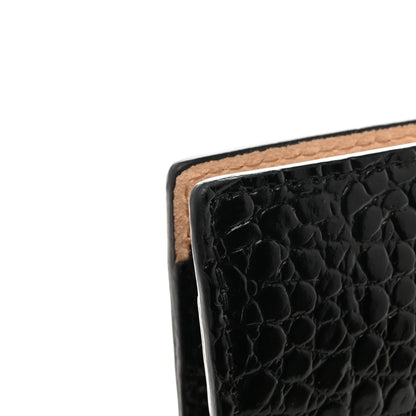 Alexander McQueen Calfskin Crocodile Embossed Knuckle Flat Clutch Black Gold