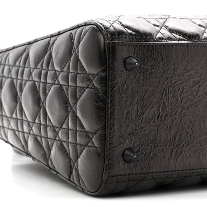 Crinkled Calfskin Cannage Medium Lady Dior Black