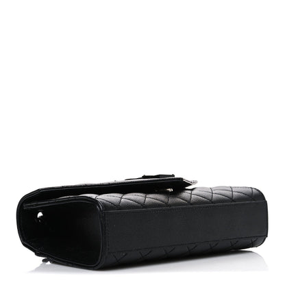 Grain De Poudre Textured Mixed Matelasse Triquilt Small Monogram Monochrome Satchel Black