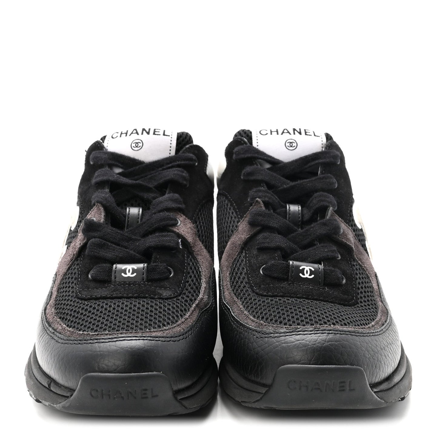 Mesh Suede Grained Calfskin Womens CC Sneakers 40 Black White