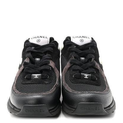Mesh Suede Grained Calfskin Womens CC Sneakers 40 Black White