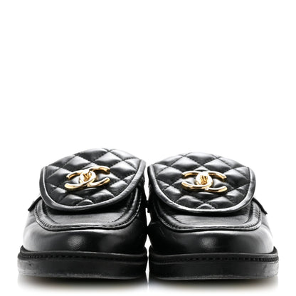 Lambskin Quilted CC Turnlock Mules 39.5 Black