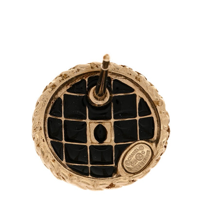 Resin CC Chain Round Earrings Gold Black