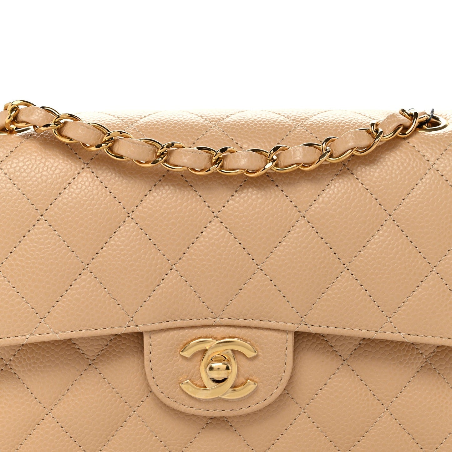Caviar Quilted Small Double Flap Beige