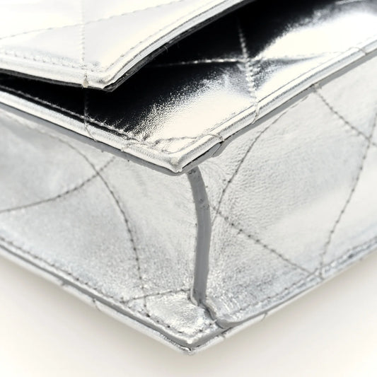 Alexander McQueen Metallic Calfskin Quilted Graffiti Skull Small Chain Crossbody Bag Silver