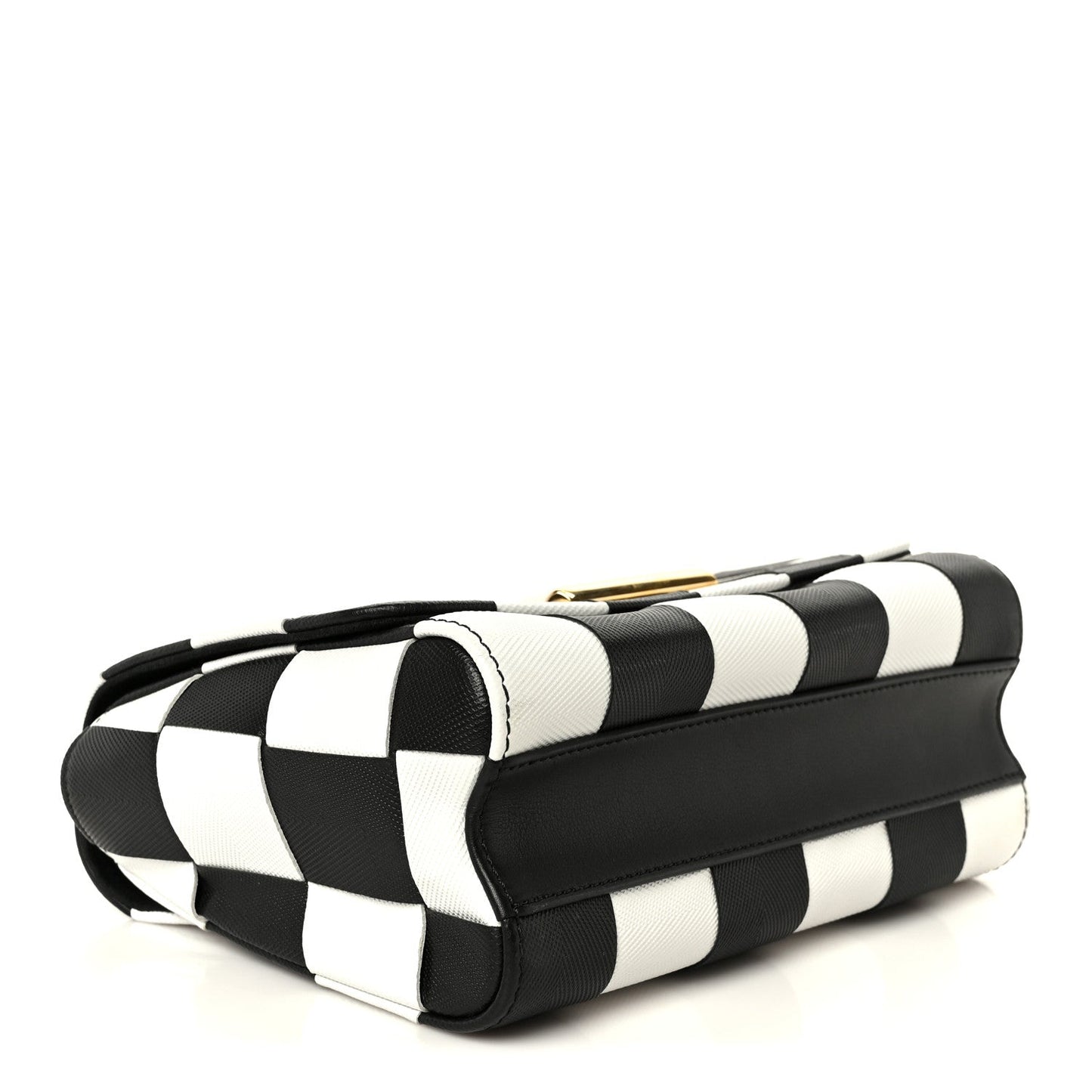 Calfskin Damier Tressage Twist Shoulder Bag MM Black White