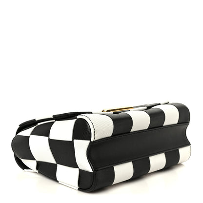 Calfskin Damier Tressage Twist Shoulder Bag MM Black White