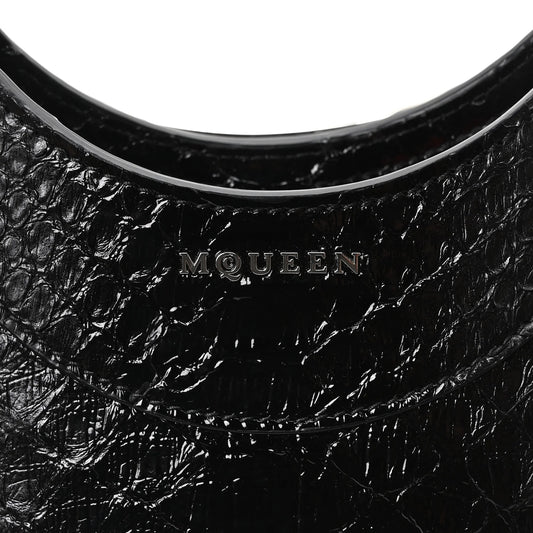 Alexander McQueen Snakeskin Crystal Mini T Bar Top Handle Black