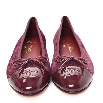 Suede Patent Cap Toe CC Ballerina Flats 37.5 Burgundy