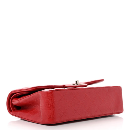 Caviar Quilted Medium Double Flap Red