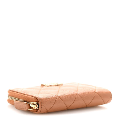 Caviar Quilted Textured CC Zip Around Coin Purse Beige