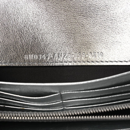 Metallic Calfskin Continental Wallet On Chain Argento