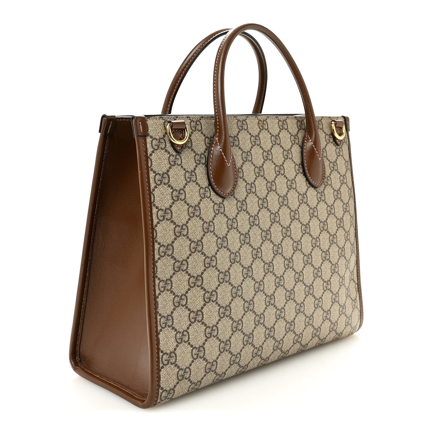 GG Supreme Monogram Azalea Calfskin Small Retro Interlocking G Tote Bag Beige Ebony Brown Sugar