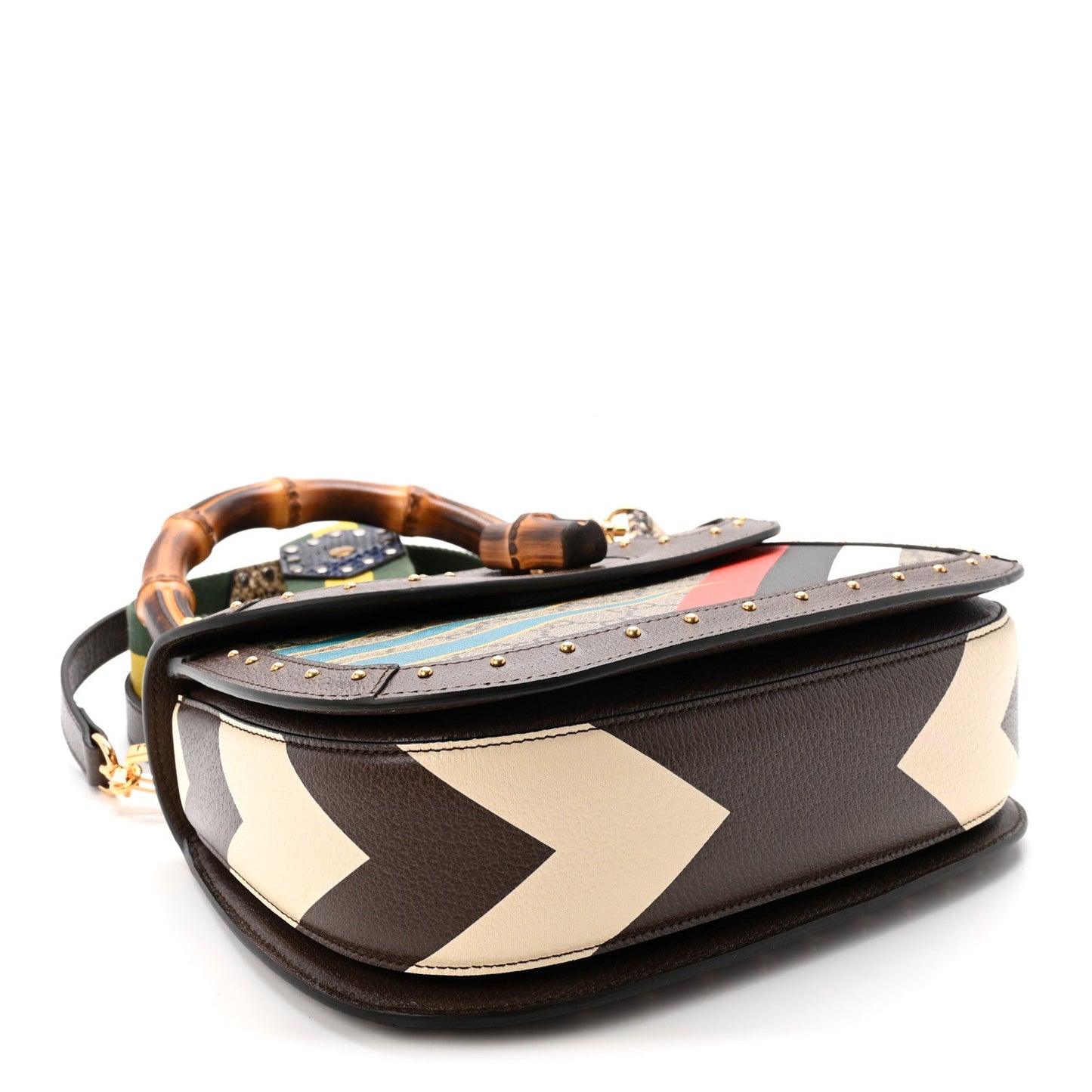 GG Supreme Monogram Studded Calfskin 100 Centennial Geometric Medium Bamboo 1947 Top Handle Bag Beige Ebony Multicolor