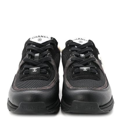 Mesh Suede Grained Calfskin Womens CC Sneakers 37.5 Black White