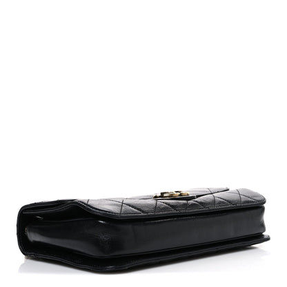 Glazed Calfskin Quilted Medium Perfect Edge Flap Black
