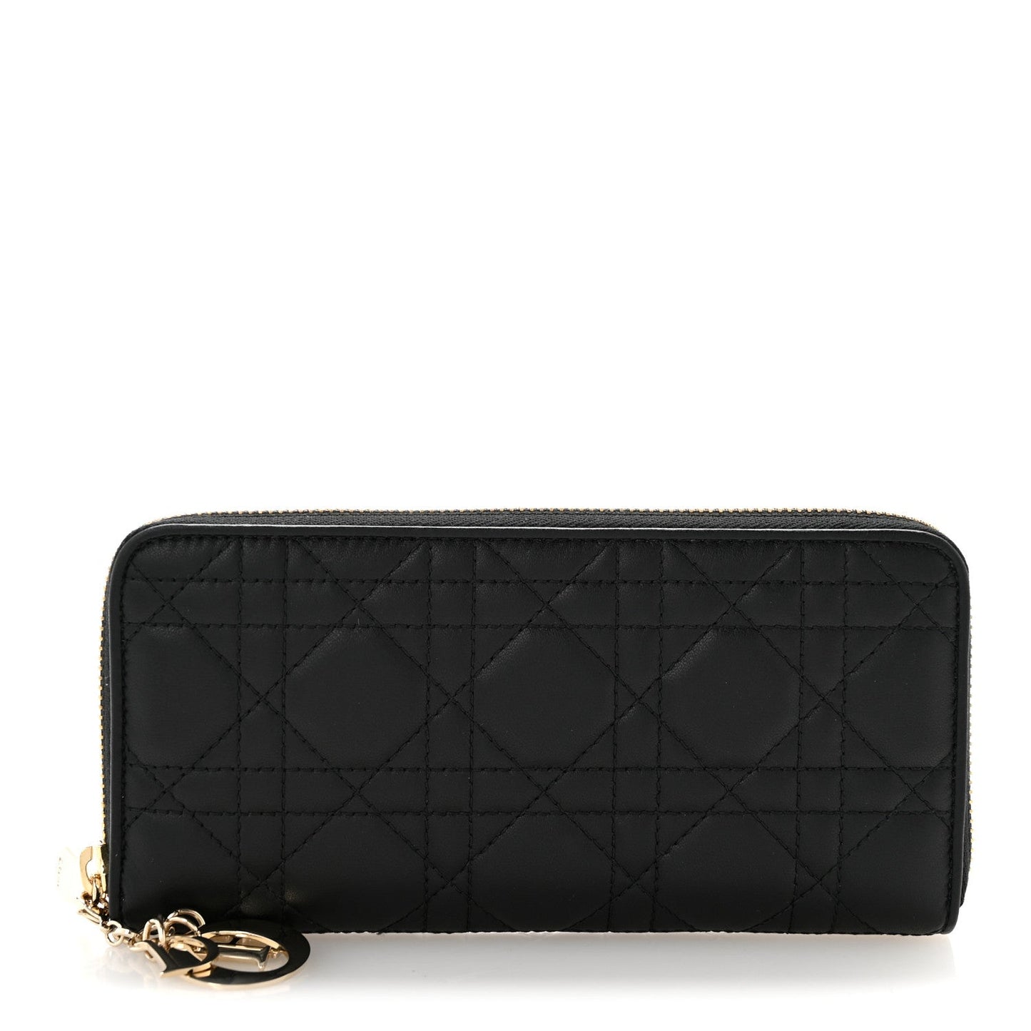 Lambskin Cannage Lady Dior Zip Wallet Black