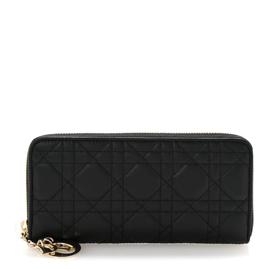 Lambskin Cannage Lady Dior Zip Wallet Black