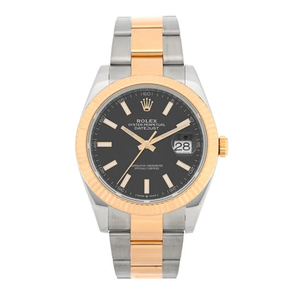 Rolex Stainless Steel 18K Yellow Gold 41mm Oyster Perpetual Datejust Watch Black 126333