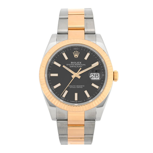 Rolex Stainless Steel 18K Yellow Gold 41mm Oyster Perpetual Datejust Watch Black 126333