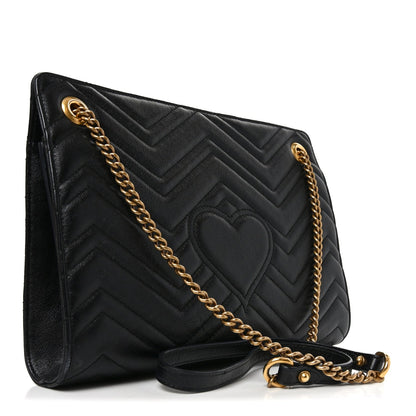 Azalea Calfskin Matelasse Heart Medium GG Marmont Slim Shoulder Bag Black
