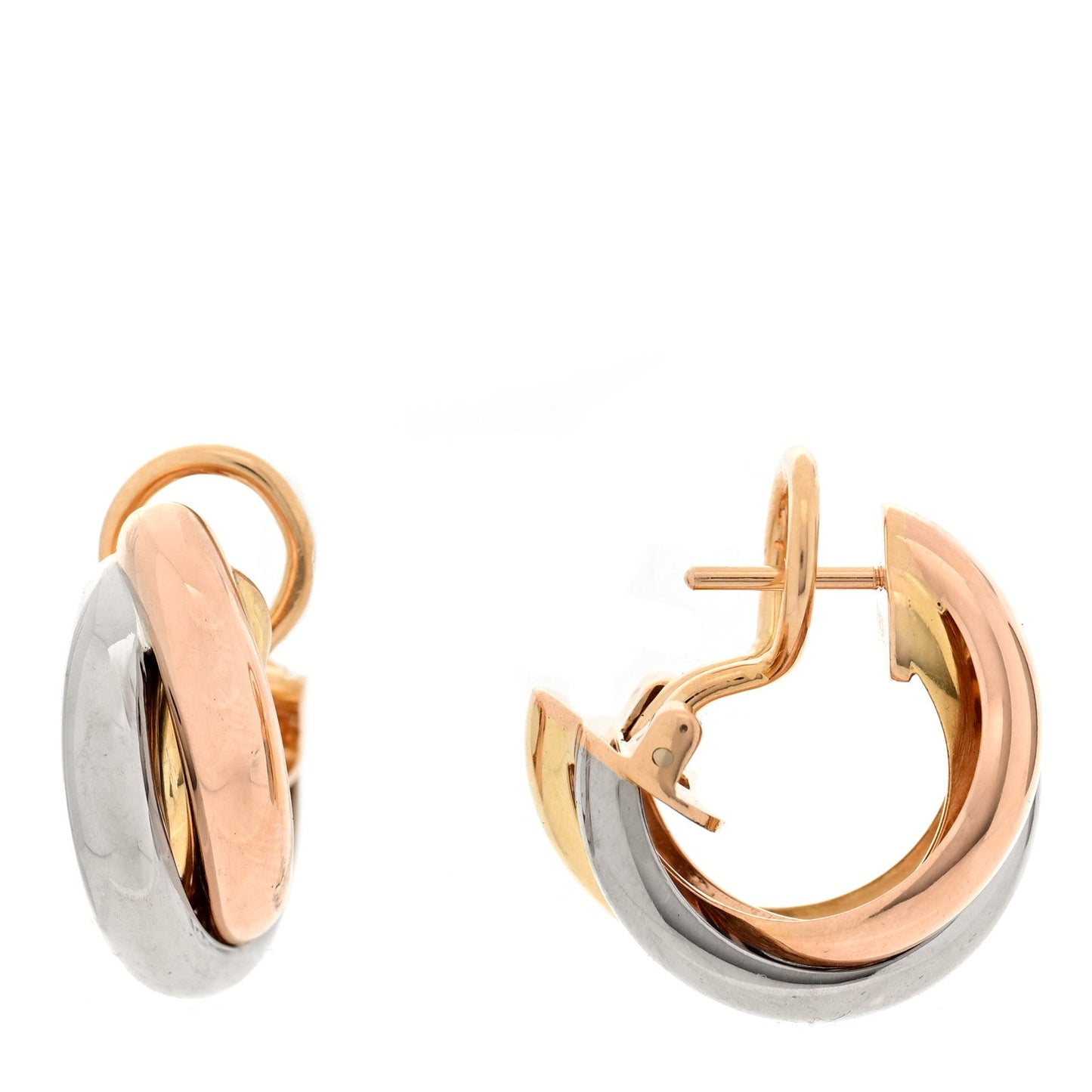 18K Pink Yellow White Gold Classic Trinity Hoop Earrings