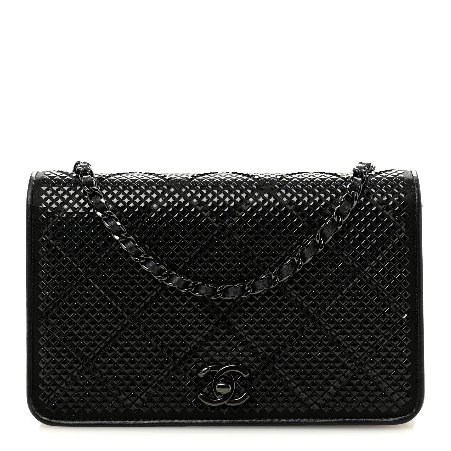 Lambskin Studded Wallet On Chain WOC Black